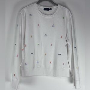 SOLD** Ralph Lauren White Crewneck Sweatshirt with Navy Gold Polo Tag